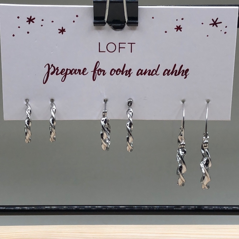 Loft textured hoop twist earrings 3 pairs small medium large